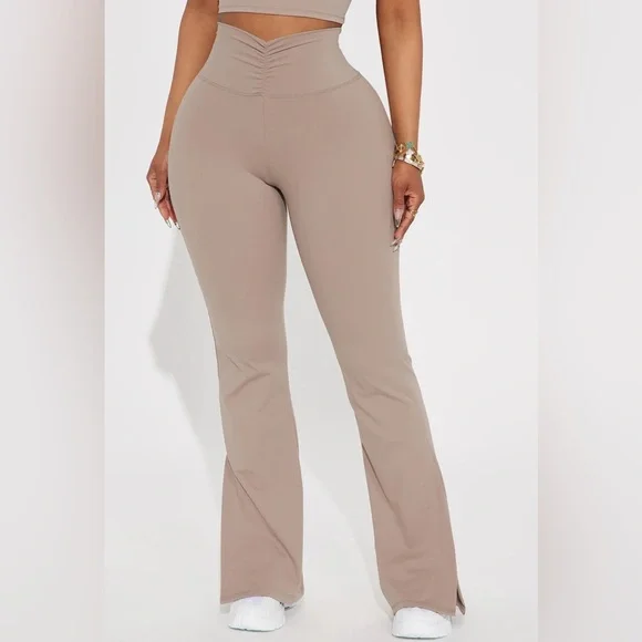 Fashion Nova Pilates Girl Active Flare Pant - Taupe Size Small - Picture 3 of 5